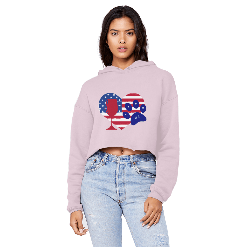 Sweatshirts Light Pink / XS WineyBitches.Co American Wine Heart Paw Unisex Cropped Raw Edge Boyfriend Hoodie WineyBitchesCo