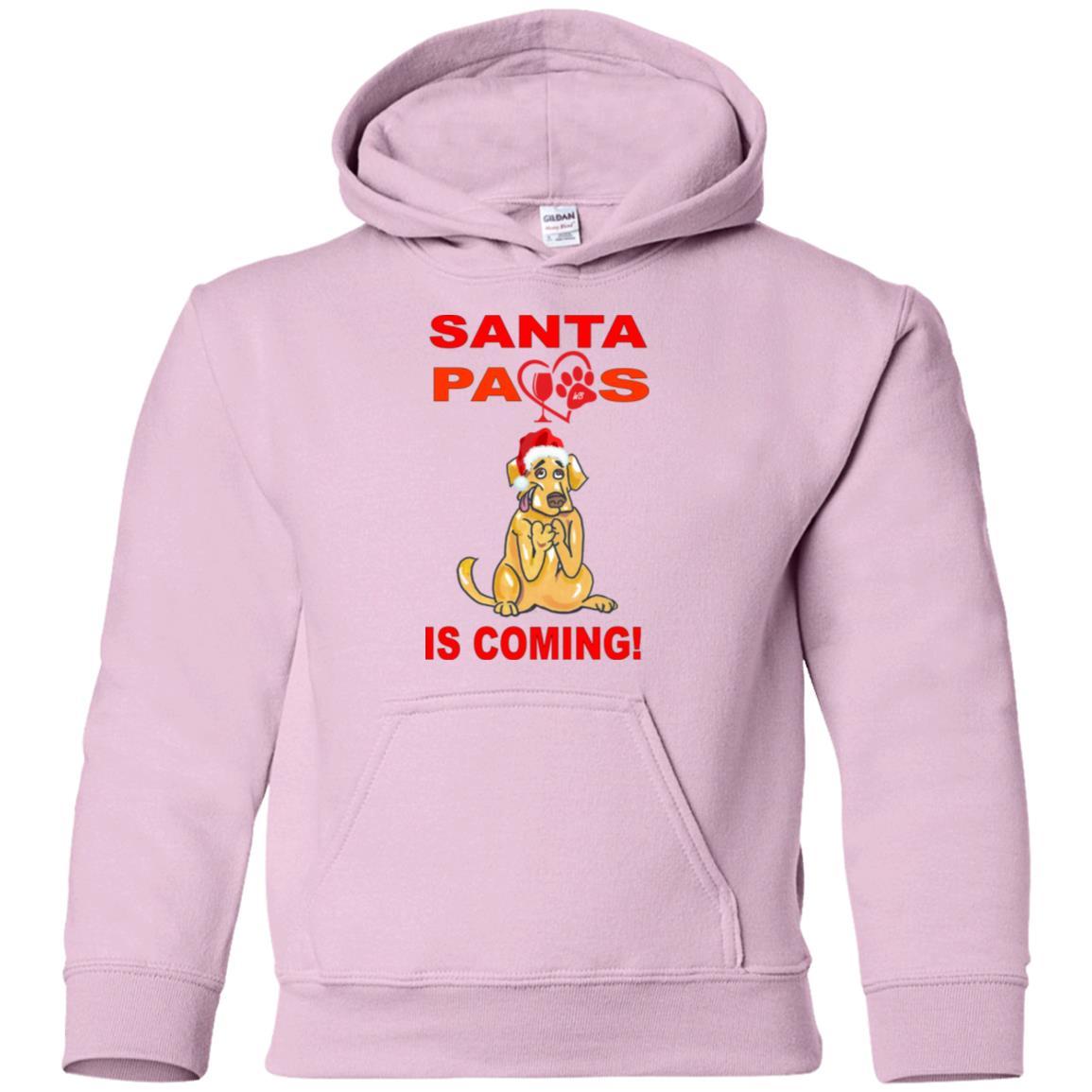 Sweatshirts Light Pink / YS WineyBitches.co Santa Paws Is Coming Youth Pullover Hoodie WineyBitchesCo