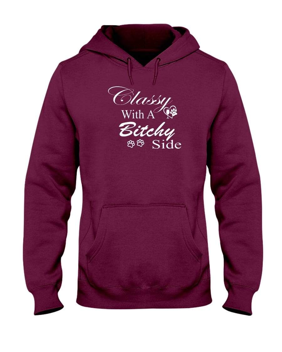 Sweatshirts Maroon / S Winey Bitches Co "Classy with a Bitchy Side" White Letters 50/50 Hoodie WineyBitchesCo