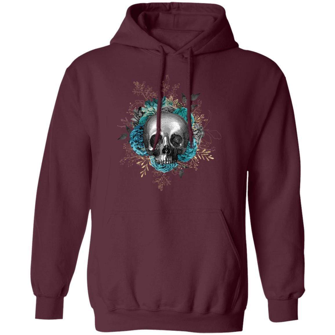Sweatshirts Maroon / S Winey Bitches Co Floral Skull Design #3 Pullover Hoodie 8 oz. WineyBitchesCo