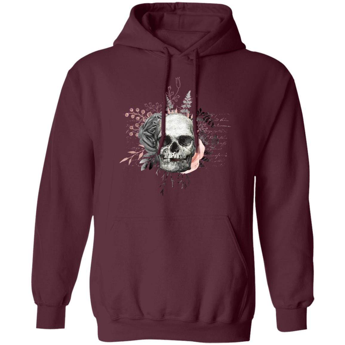Sweatshirts Maroon / S Winey Bitches Co Floral Skull Design #4 Pullover Hoodie 8 oz. WineyBitchesCo