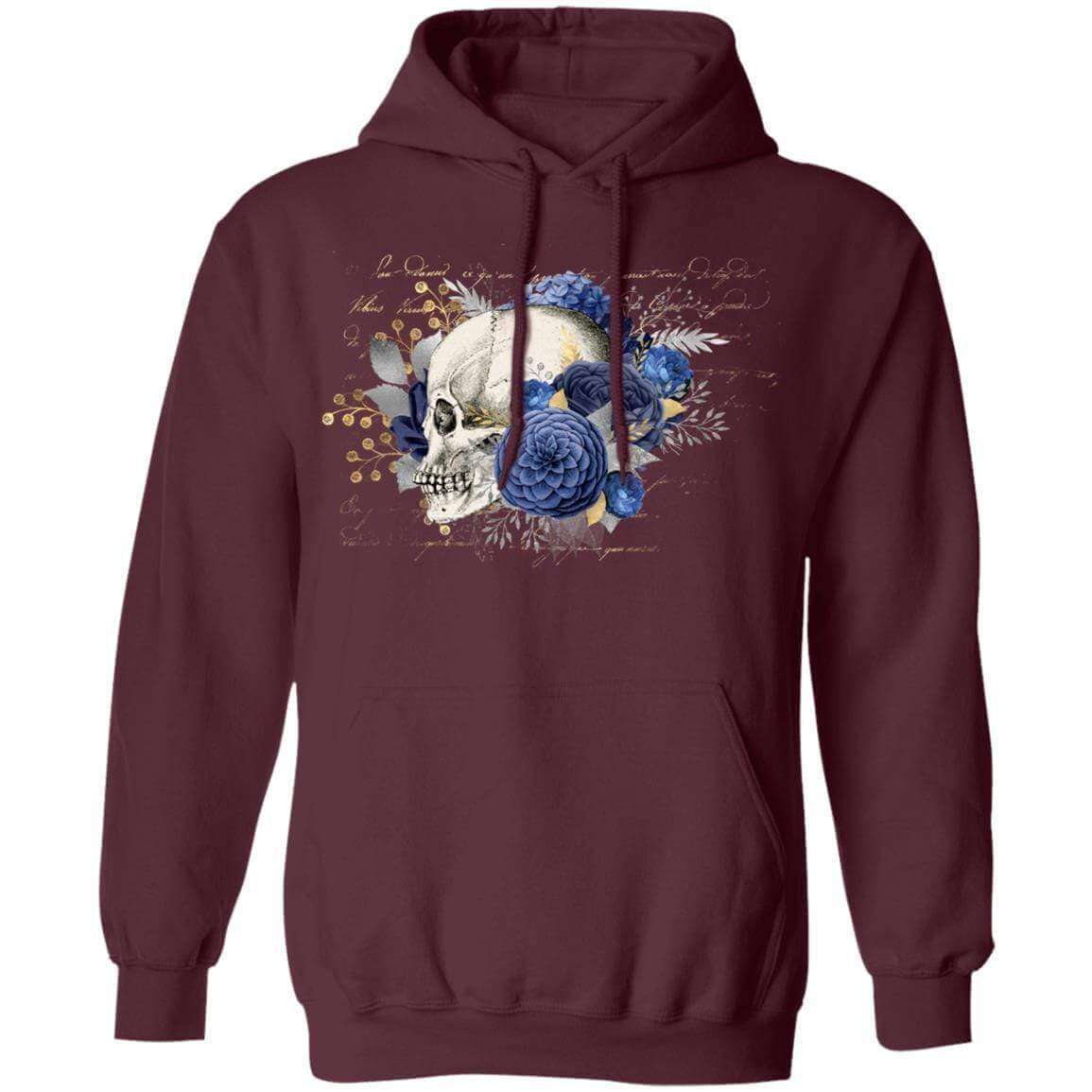 Sweatshirts Maroon / S Winey Bitches Co Floral Skull Design #5 Pullover Hoodie 8 oz. WineyBitchesCo