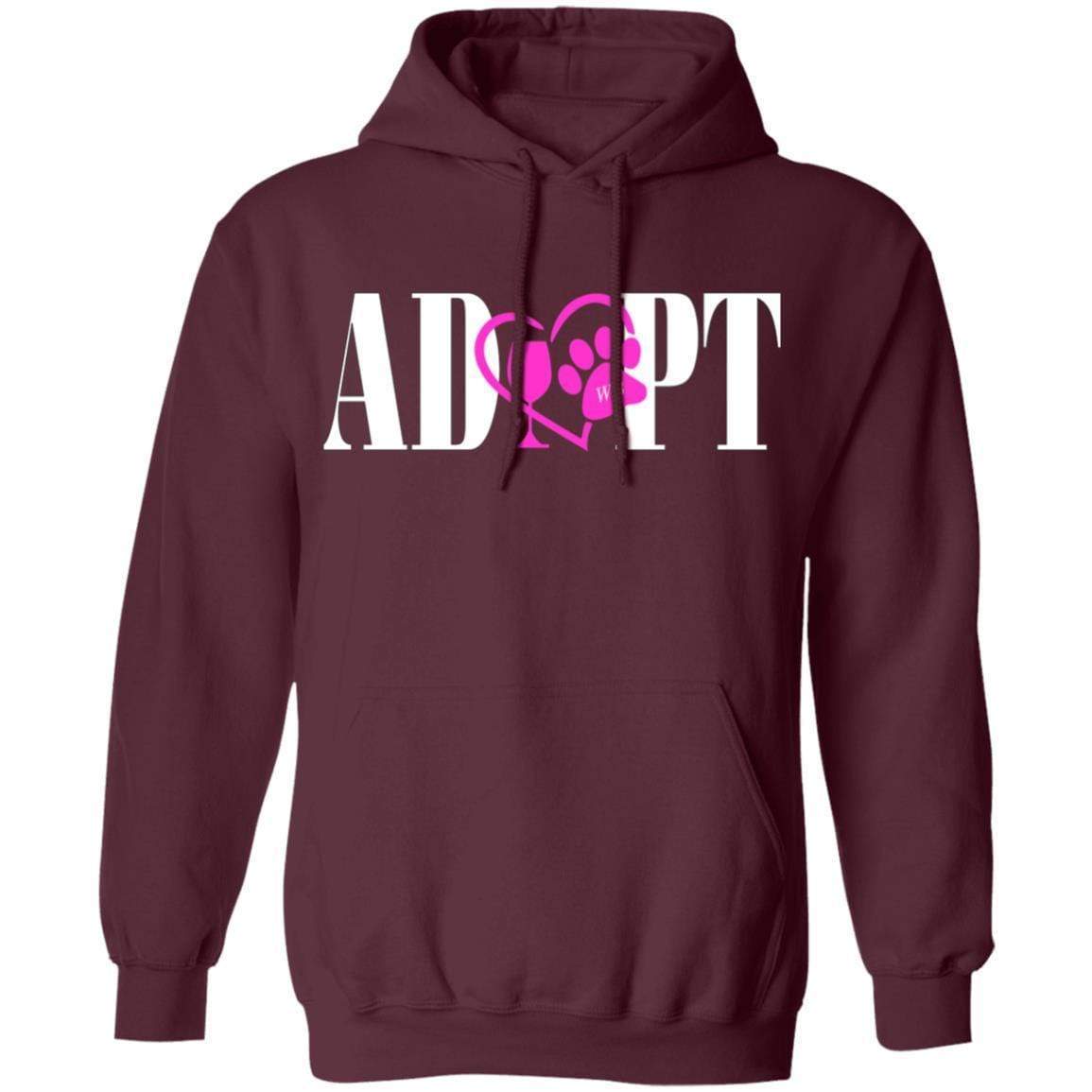 Sweatshirts Maroon / S WineyBitches.Co “Adopt” Pullover Hoodie 8 oz.- Pink Heart-White Lettering WineyBitchesCo