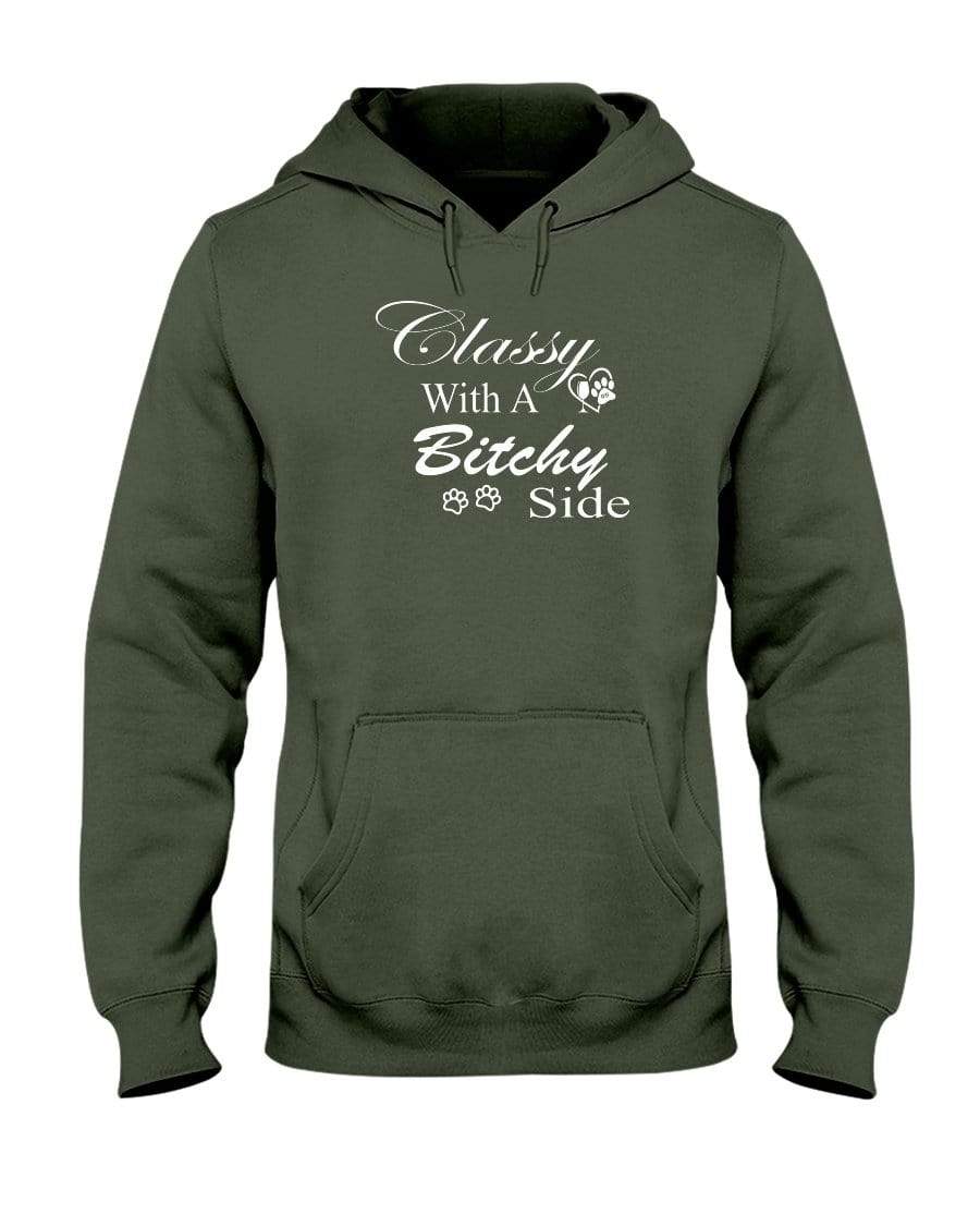 Sweatshirts Military Green / S Winey Bitches Co "Classy with a Bitchy Side" White Letters 50/50 Hoodie WineyBitchesCo