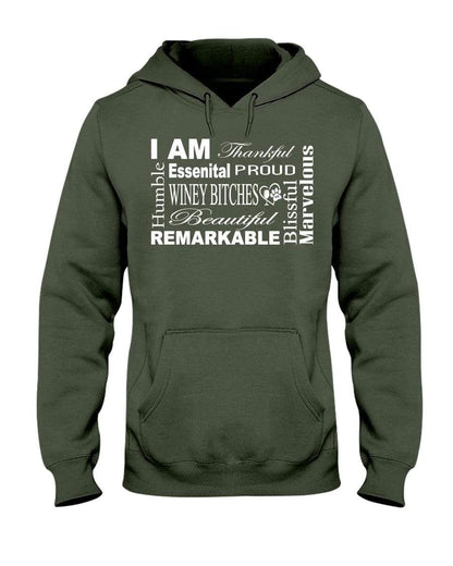 Sweatshirts Military Green / S Winey Bitches Co "I Am Proud" White Lettering- 50/50 Hoodie WineyBitchesCo
