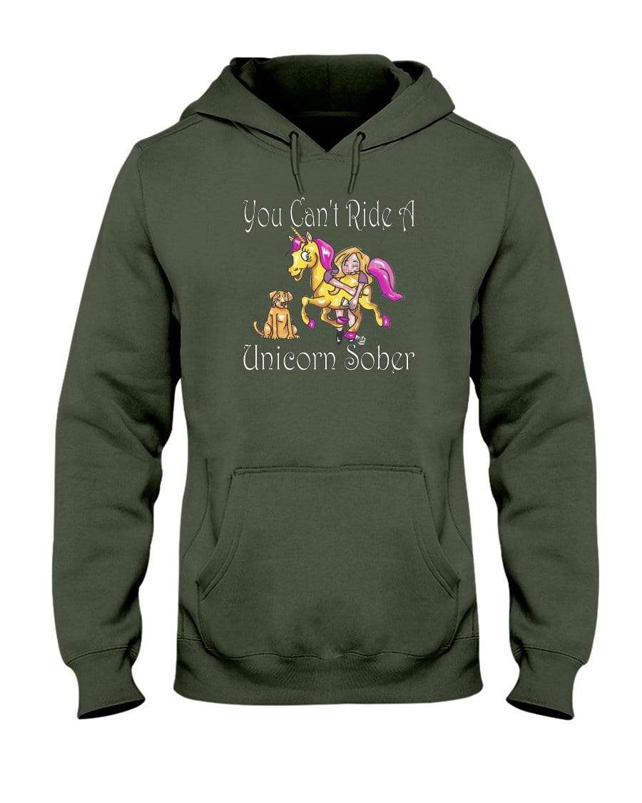 Sweatshirts Military Green / S Winey Bitches Co "You Can't Ride A Unicorn Sober" 50/50 Hoodie WineyBitchesCo