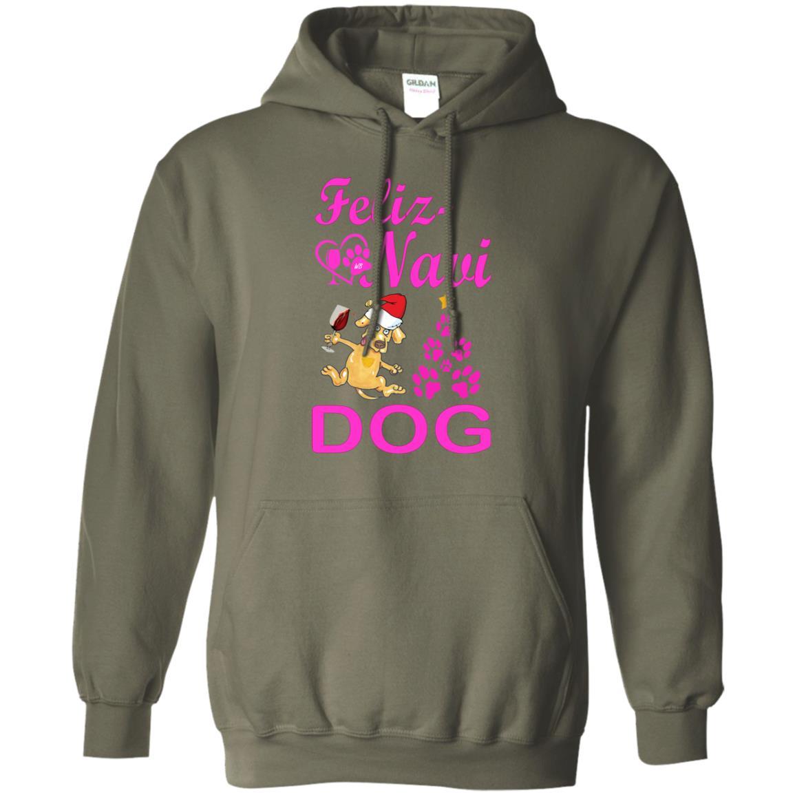 Sweatshirts Military Green / S WineyBitches.Co "Feliz Navi Dog" Pullover Hoodie 8 oz. -Pink Lettering WineyBitchesCo