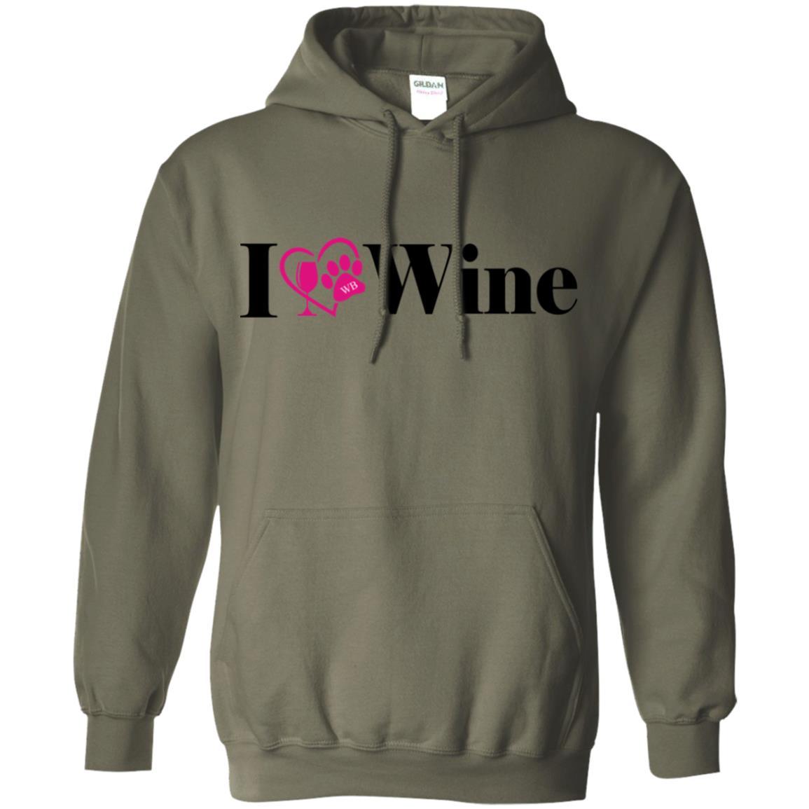 Sweatshirts Military Green / S WineyBitches.Co "I Love Wine" Gildan Pullover Hoodie 8 oz. WineyBitchesCo