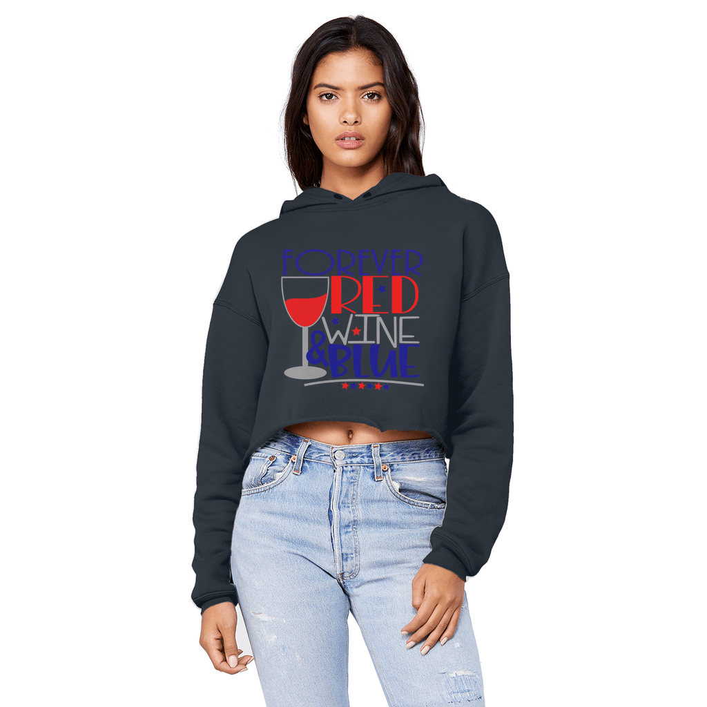 Sweatshirts Navy / XS WineyBitches.Co Forever Red Wine Blue Unisex Cropped Raw Edge Boyfriend Hoodie WineyBitchesCo