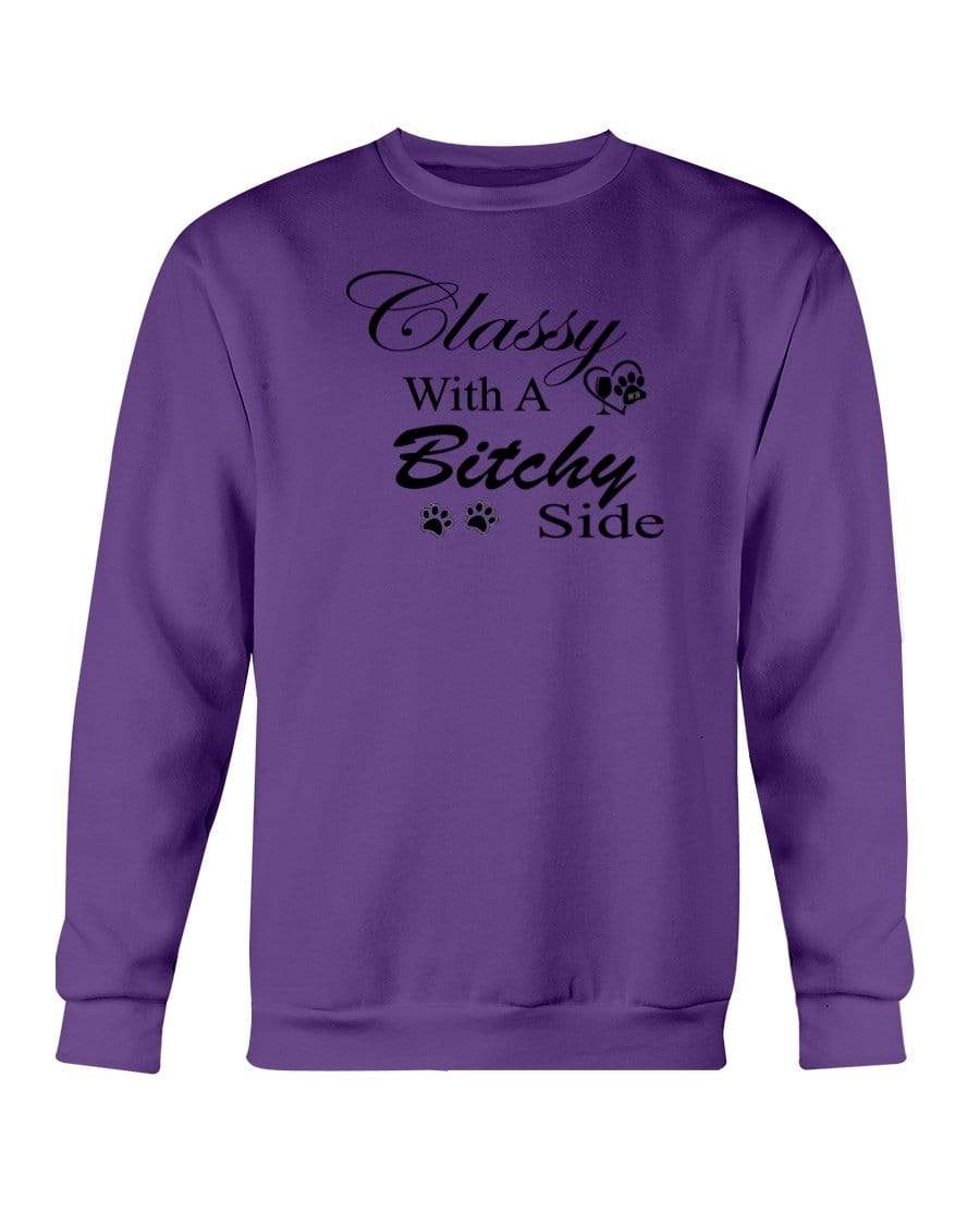 Sweatshirts Purple / S Winey Bitches Co "Classy with a Bitchy Side" White Letters Sweatshirt - Crew WineyBitchesCo