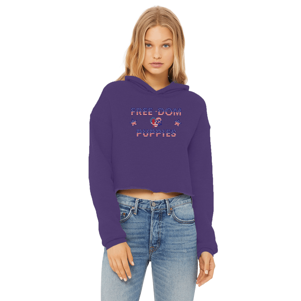 Sweatshirts Purple / XS WineyBitches.Co Free-Dom Puppies Ladies Cropped Raw Edge Hoodie WineyBitchesCo