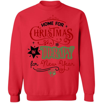 Sweatshirts Red / S WineyBitches.Co "Home For Christmas, In Therapy For New Years" Crewneck Pullover Sweatshirt  8 oz. WineyBitchesCo