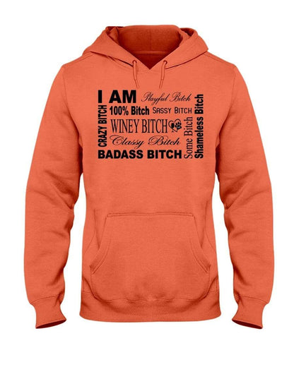 Sweatshirts Retro Heather Coral / S Winey Bitches Co "I Am Bitch"-Black Letters- 50/50 Hoodie WineyBitchesCo