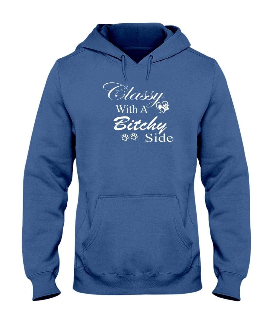 Sweatshirts Royal Blue / S Winey Bitches Co "Classy with a Bitchy Side" White Letters 50/50 Hoodie WineyBitchesCo