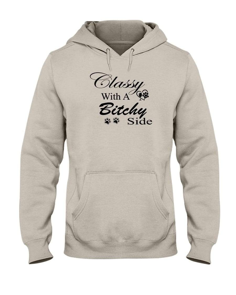 Sweatshirts Sandstone / S Winey Bitches Co "Classy with a Bitchy Side" White Letters 50/50 Hoodie WineyBitchesCo