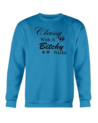 Sweatshirts Sapphire / S Winey Bitches Co "Classy with a Bitchy Side" White Letters Sweatshirt - Crew WineyBitchesCo