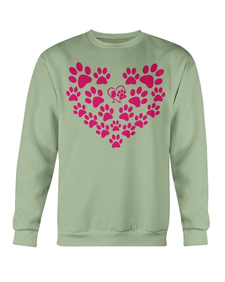 Sweatshirts Serene Green / S Winey Bitches Co Heart Paws (Pink) Sweatshirt - Crew WineyBitchesCo