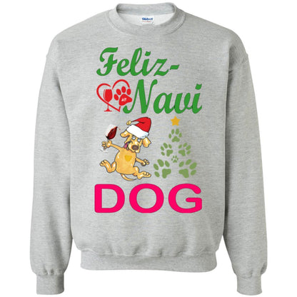 Sweatshirts Sport Grey / S WineyBitches.co Feliz Navi Dog Crewneck Pullover Sweatshirt  8 oz.-Grn-Red WineyBitchesCo