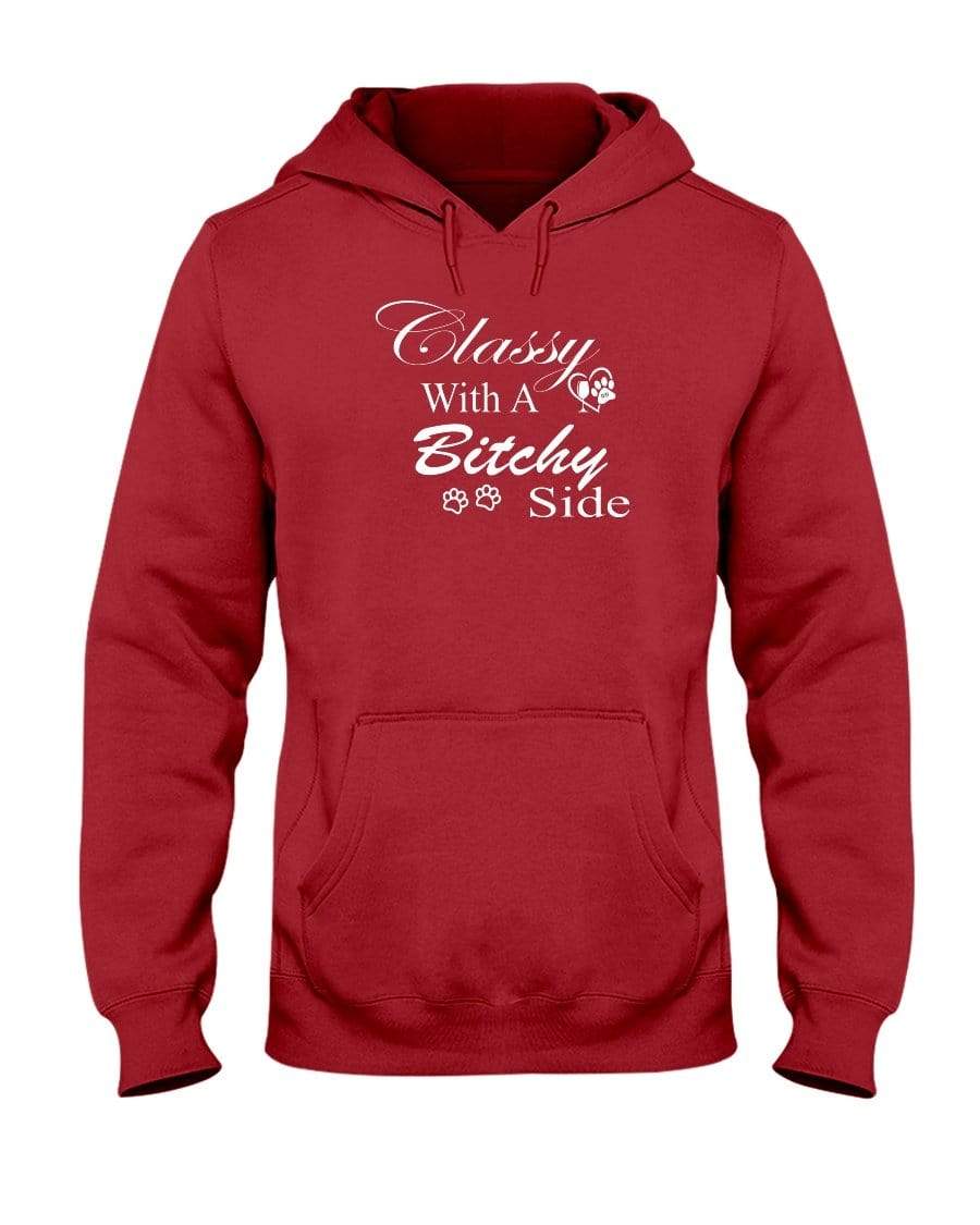 Sweatshirts True Red / S Winey Bitches Co "Classy with a Bitchy Side" White Letters 50/50 Hoodie WineyBitchesCo