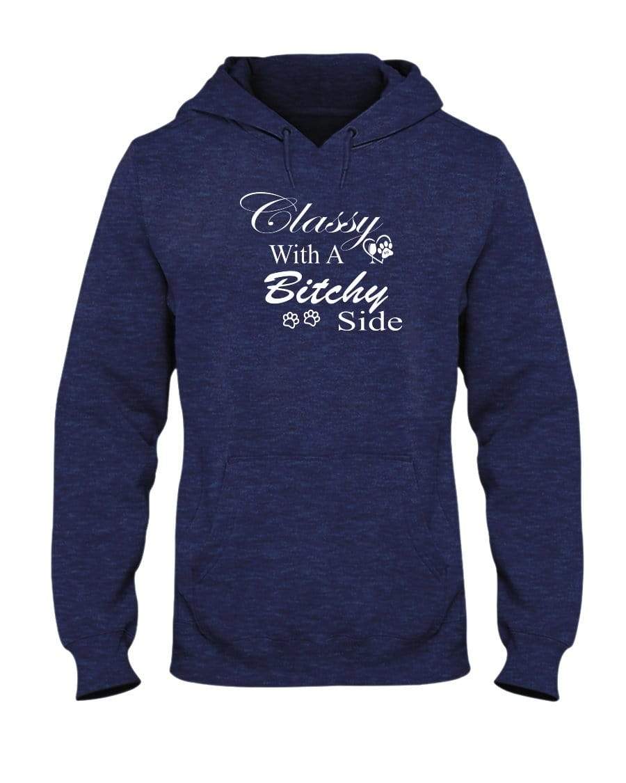 Sweatshirts Vintage Hth Navy / S Winey Bitches Co "Classy with a Bitchy Side" White Letters 50/50 Hoodie WineyBitchesCo