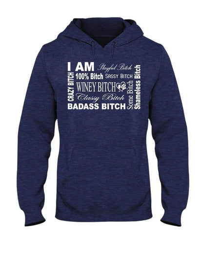 Sweatshirts Vintage Hth Navy / S Winey Bitches Co "I Am Bitch-White Letters" 50/50 Hoodie WineyBitchesCo