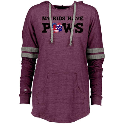 Sweatshirts Vintage Maroon/Vintage Grey / X-Small WineyBitches.Co My Kids Have Paws Ladies Hooded Low Key Pullover WineyBitchesCo