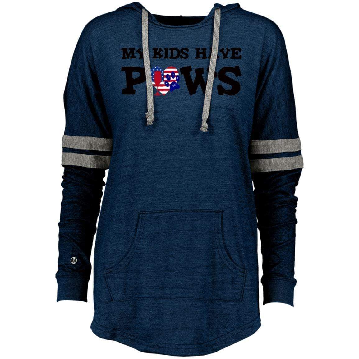 Sweatshirts Vintage Navy/Vintage Grey / X-Small WineyBitches.Co My Kids Have Paws Ladies Hooded Low Key Pullover WineyBitchesCo