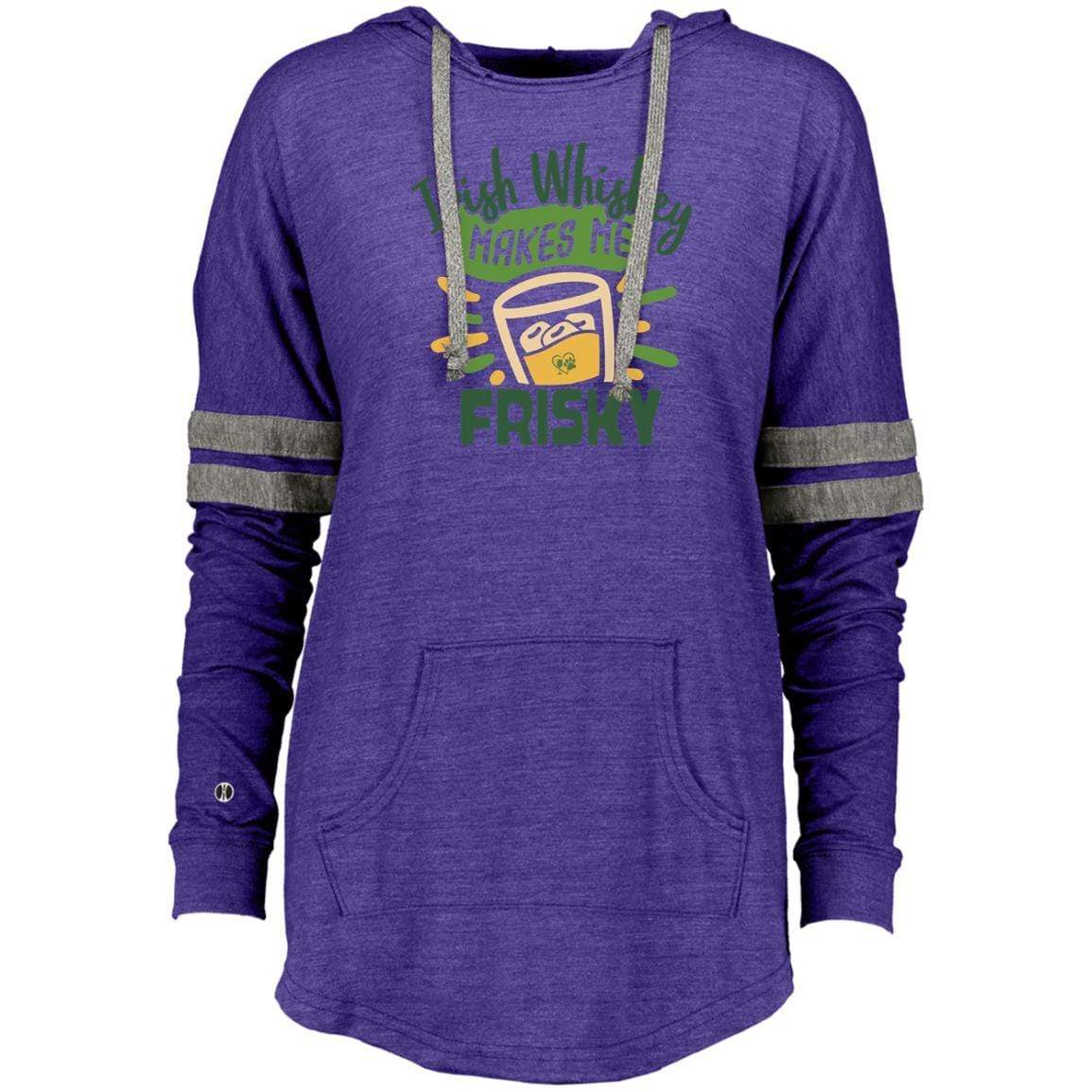 Sweatshirts Vintage Purple/Vintage Grey / X-Small Winey Bitches Co "Irish Whiskey Makes Me Frisky" Ladies Hooded Low Key Pullover WineyBitchesCo