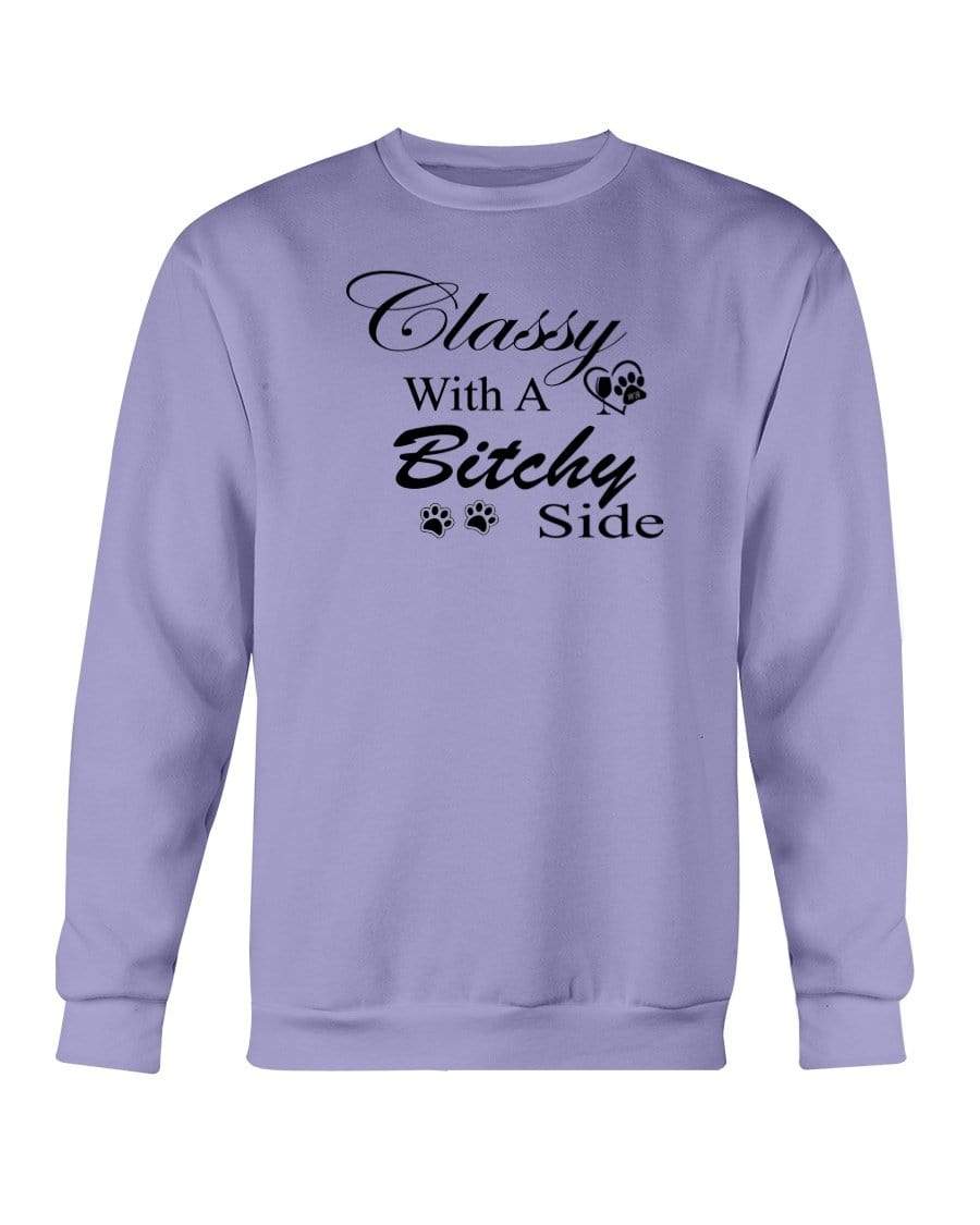 Sweatshirts Violet / S Winey Bitches Co "Classy with a Bitchy Side" White Letters Sweatshirt - Crew WineyBitchesCo