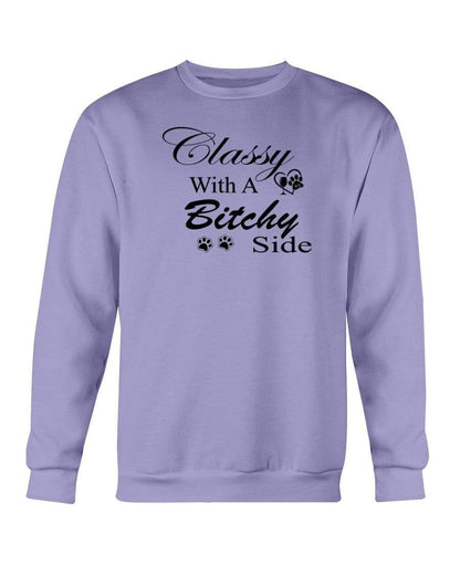 Sweatshirts Violet / S Winey Bitches Co "Classy with a Bitchy Side" White Letters Sweatshirt - Crew WineyBitchesCo