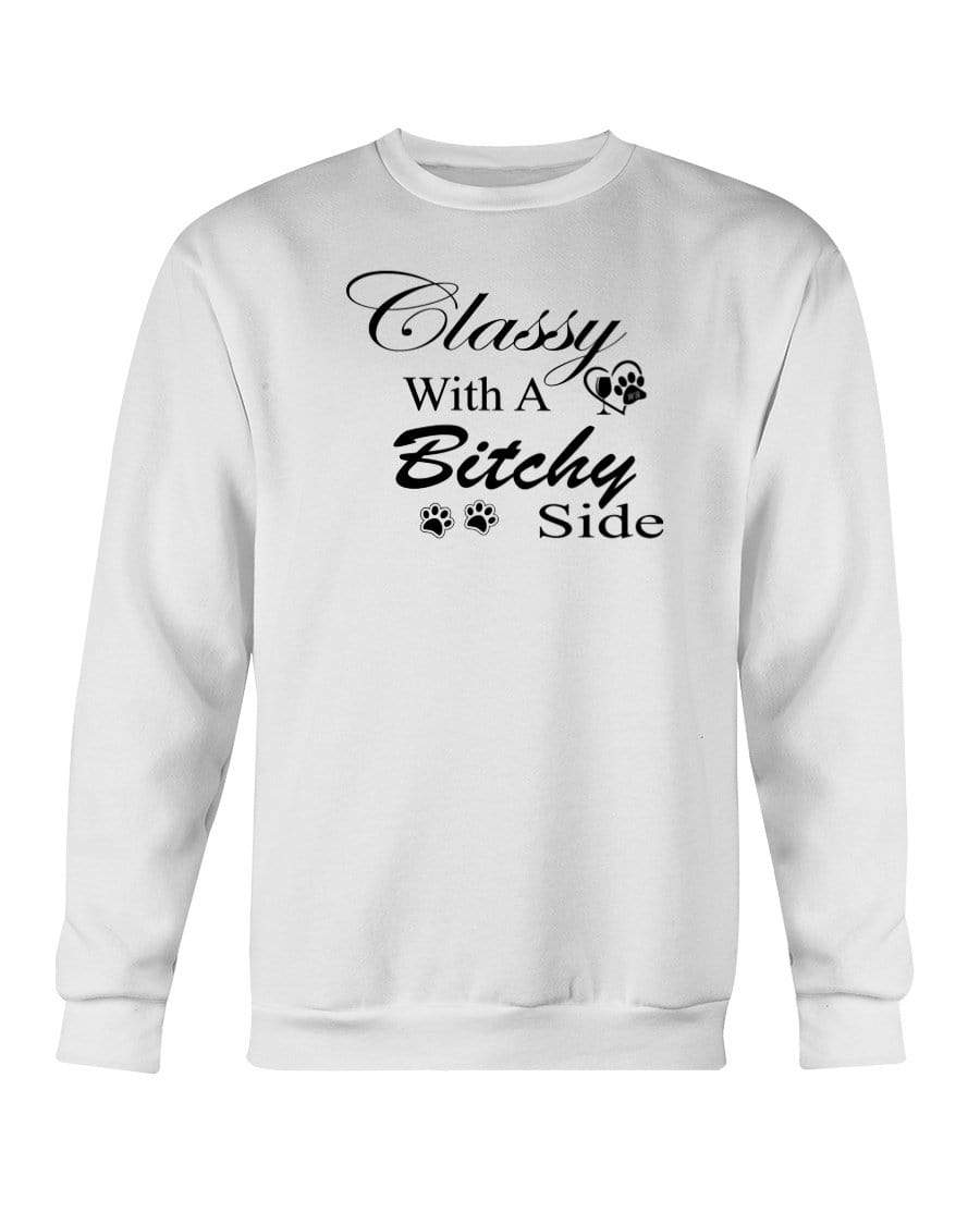 Sweatshirts White / S Winey Bitches Co "Classy with a Bitchy Side" White Letters Sweatshirt - Crew WineyBitchesCo