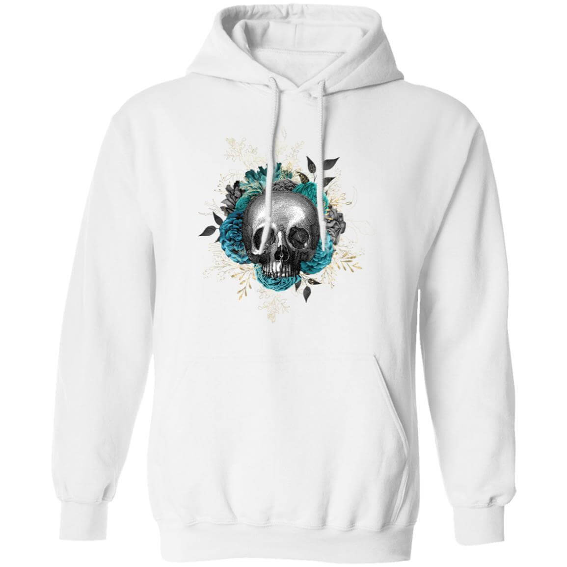 Sweatshirts White / S Winey Bitches Co Floral Skull Design #3 Pullover Hoodie 8 oz. WineyBitchesCo