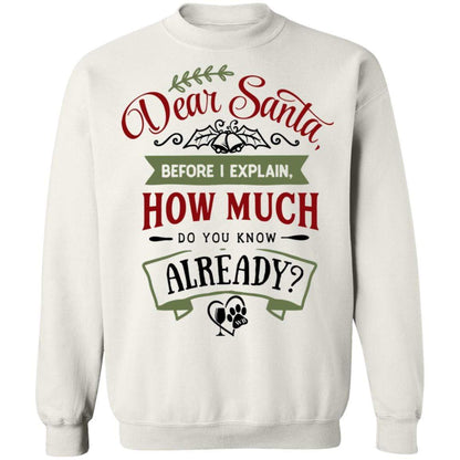 Sweatshirts White / S WineyBitches.Co "Dear Santa, Before I Explain, How Much Do You Already Know" Crewneck Pullover Sweatshirt  8 oz. WineyBitchesCo