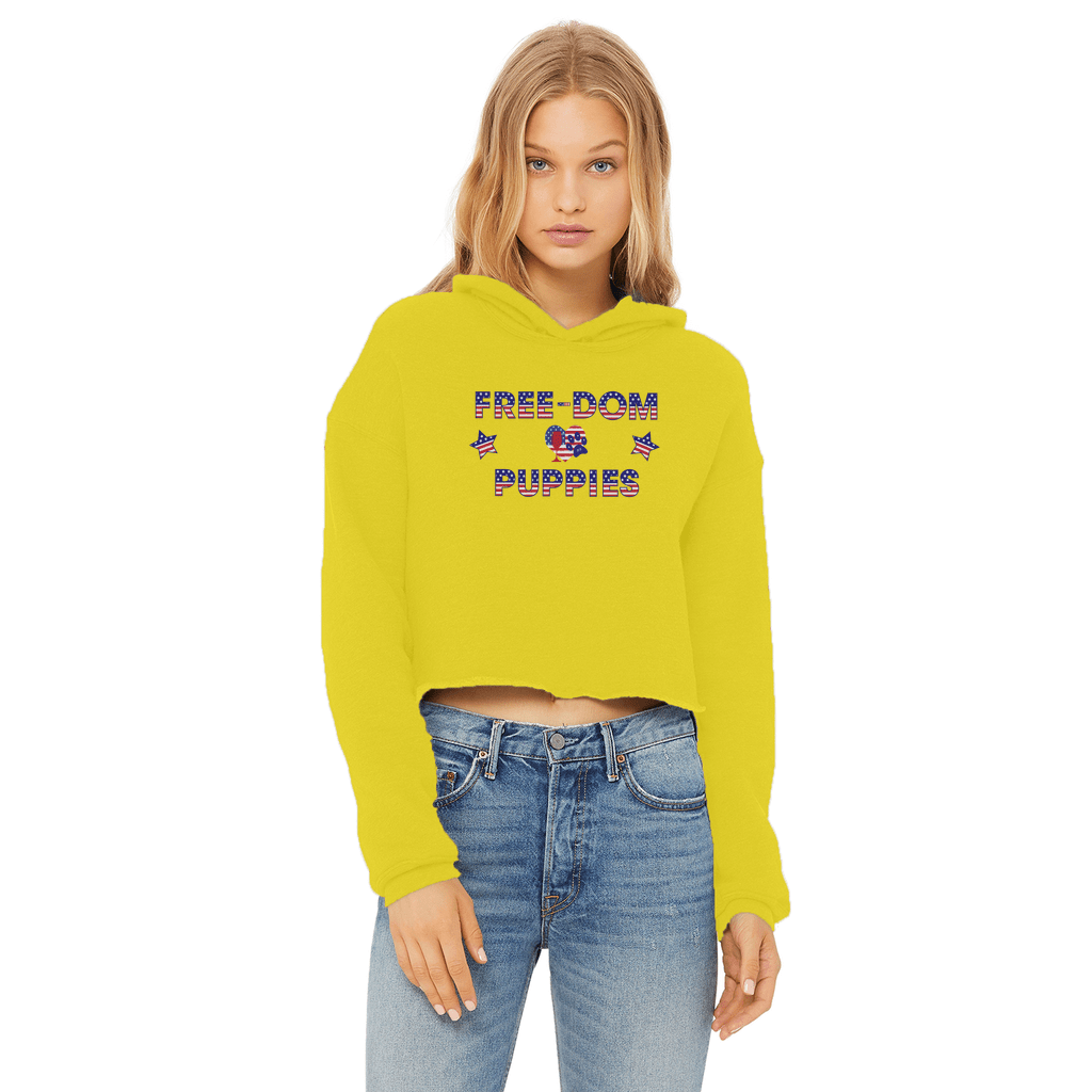 Sweatshirts Yellow / XS WineyBitches.Co Free-Dom Puppies Ladies Cropped Raw Edge Hoodie WineyBitchesCo