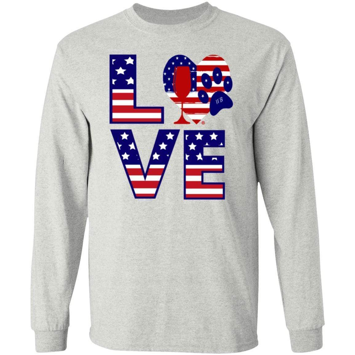 T-Shirts Ash / S Winey Bitches Co "American Love Paw" LS Ultra Cotton T-Shirt WineyBitchesCo