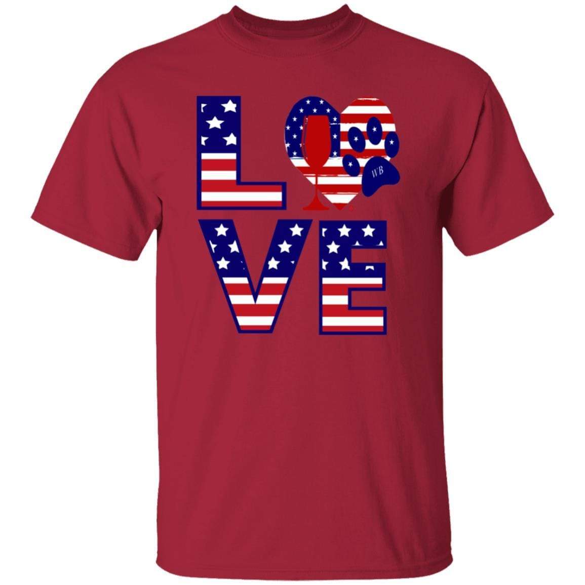 T-Shirts Cardinal / S Winey Bitches Co "American Love Paw"  5.3 oz. T-Shirt WineyBitchesCo