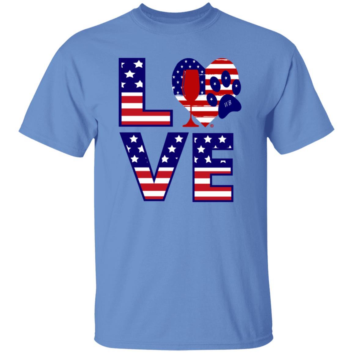 T-Shirts Carolina Blue / S Winey Bitches Co "American Love Paw"  5.3 oz. T-Shirt WineyBitchesCo