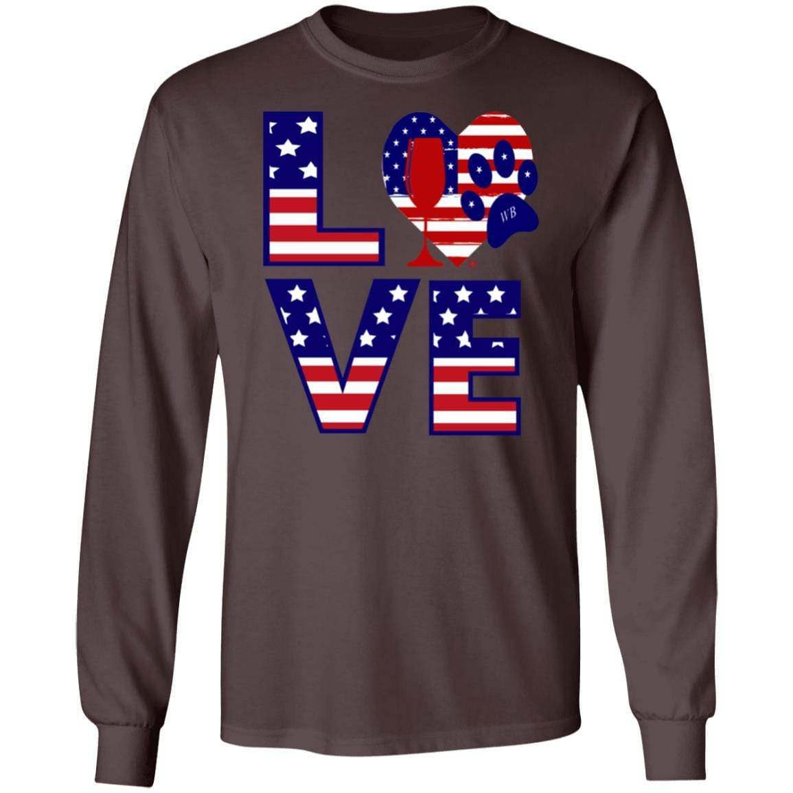 T-Shirts Dark Chocolate / S Winey Bitches Co "American Love Paw" LS Ultra Cotton T-Shirt WineyBitchesCo