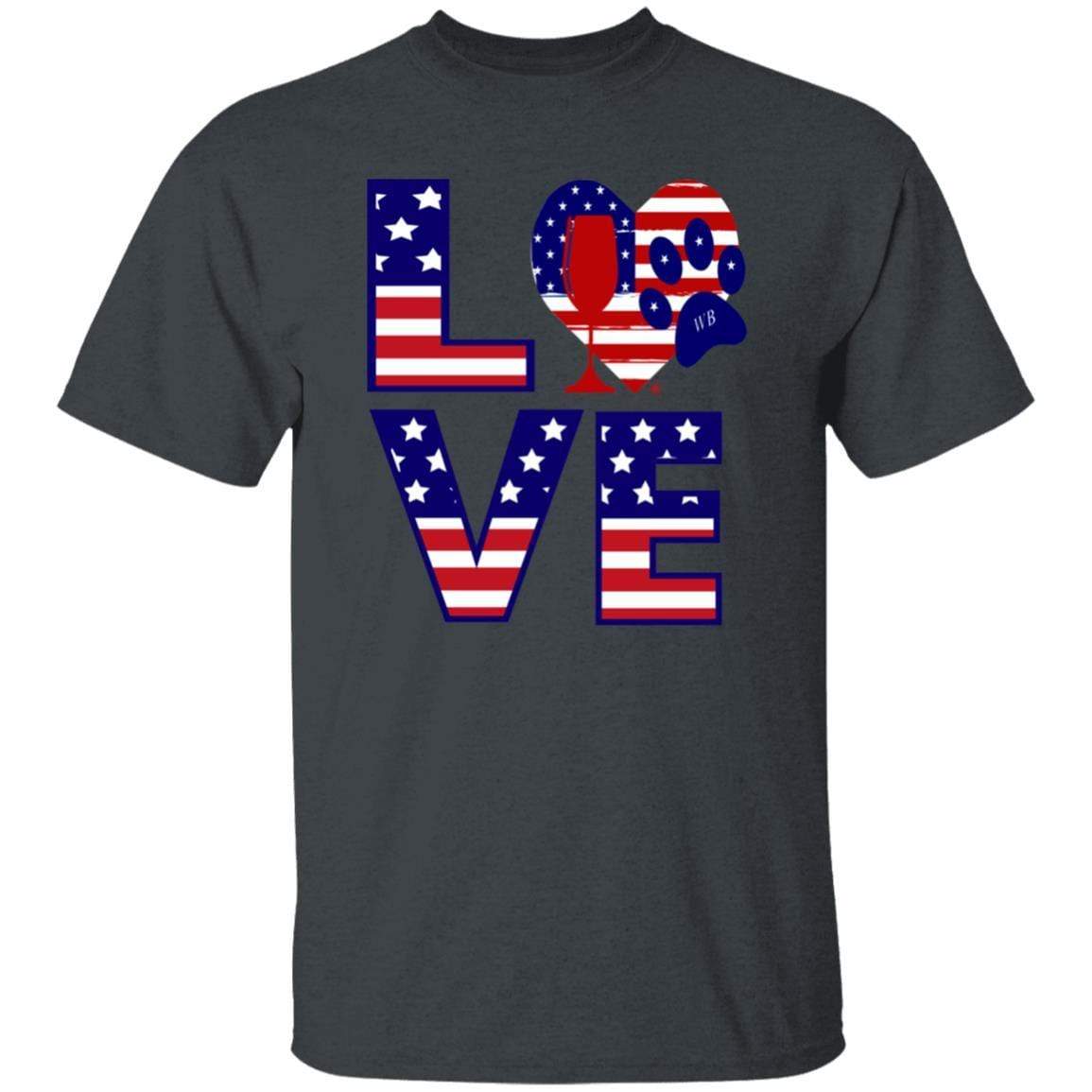 T-Shirts Dark Heather / S Winey Bitches Co "American Love Paw"  5.3 oz. T-Shirt WineyBitchesCo