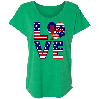 T-Shirts Envy / X-Small Winey Bitches Co "American Love Paw"  Ladies' Triblend Dolman Sleeve WineyBitchesCo
