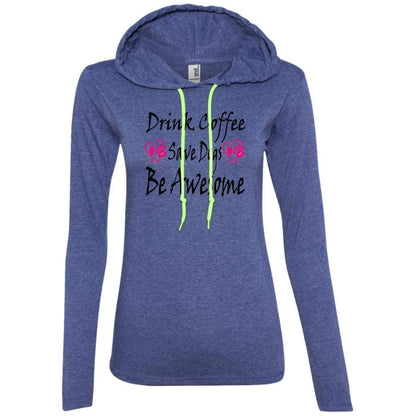 T-Shirts Heather Blue/Neon Yellow / S Winey Bitches Co "Drink Coffee Save Dogs Be Awesome" Ladies' LS T-Shirt Hoodie WineyBitchesCo