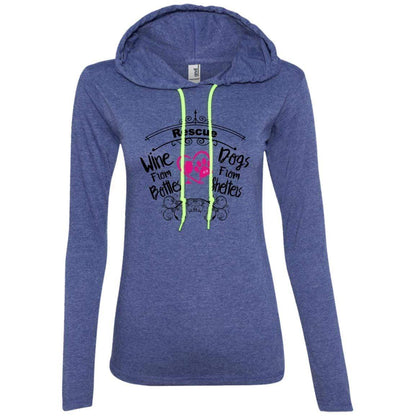 T-Shirts Heather Blue/Neon Yellow / S Winey Bitches Co "I Rescue Wine From Bottles & Dog From Shelters" Ladies' LS T-Shirt Hoodie WineyBitchesCo