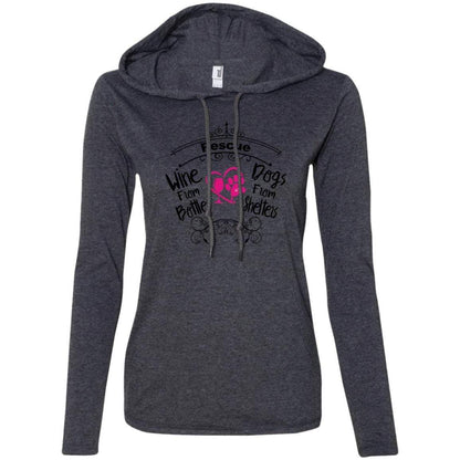 T-Shirts Heather Dark Grey/Dark Grey / S Winey Bitches Co "I Rescue Wine From Bottles & Dog From Shelters" Ladies' LS T-Shirt Hoodie WineyBitchesCo