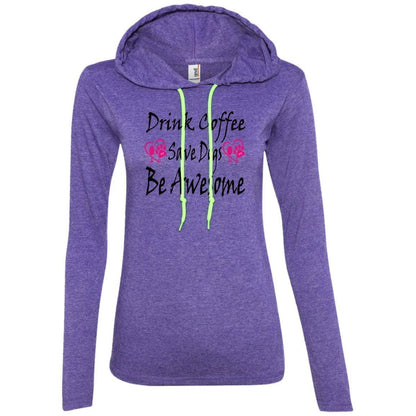 T-Shirts Heather Purple/Neon Yellow / S Winey Bitches Co "Drink Coffee Save Dogs Be Awesome" Ladies' LS T-Shirt Hoodie WineyBitchesCo