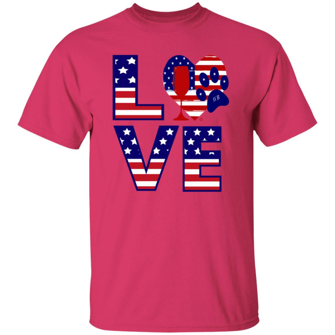 T-Shirts Heliconia / S Winey Bitches Co "American Love Paw"  5.3 oz. T-Shirt WineyBitchesCo