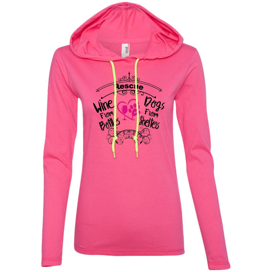 T-Shirts Hot Pink/Neon Yellow / S Winey Bitches Co "I Rescue Wine From Bottles & Dog From Shelters" Ladies' LS T-Shirt Hoodie WineyBitchesCo