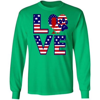 T-Shirts Irish Green / S Winey Bitches Co "American Love Paw" LS Ultra Cotton T-Shirt WineyBitchesCo
