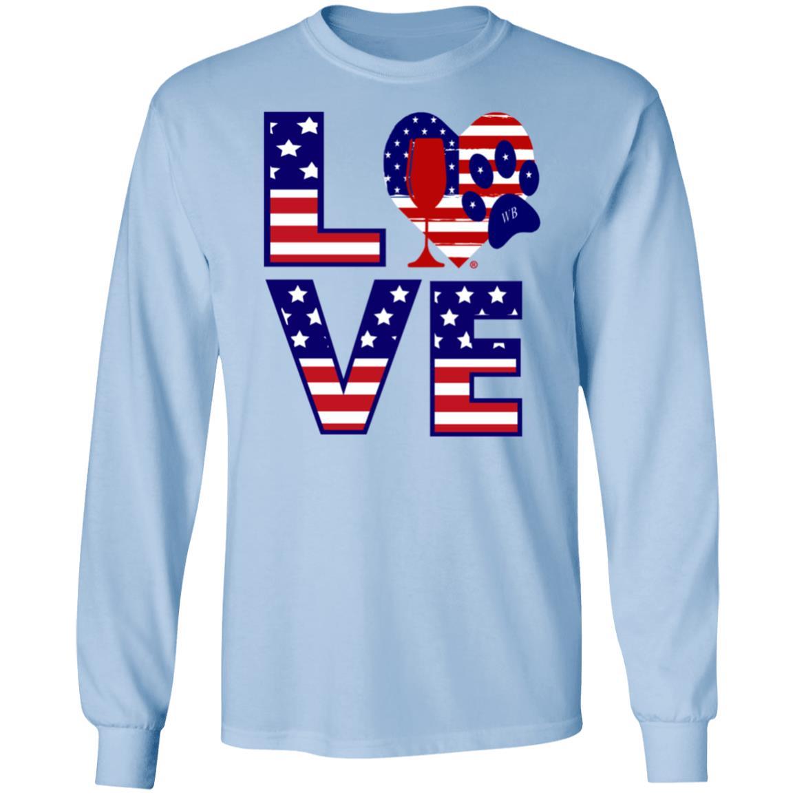 T-Shirts Light Blue / S Winey Bitches Co "American Love Paw" LS Ultra Cotton T-Shirt WineyBitchesCo