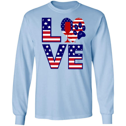 T-Shirts Light Blue / S Winey Bitches Co "American Love Paw" LS Ultra Cotton T-Shirt WineyBitchesCo