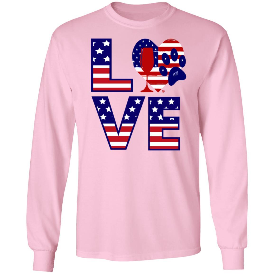 T-Shirts Light Pink / S Winey Bitches Co "American Love Paw" LS Ultra Cotton T-Shirt WineyBitchesCo
